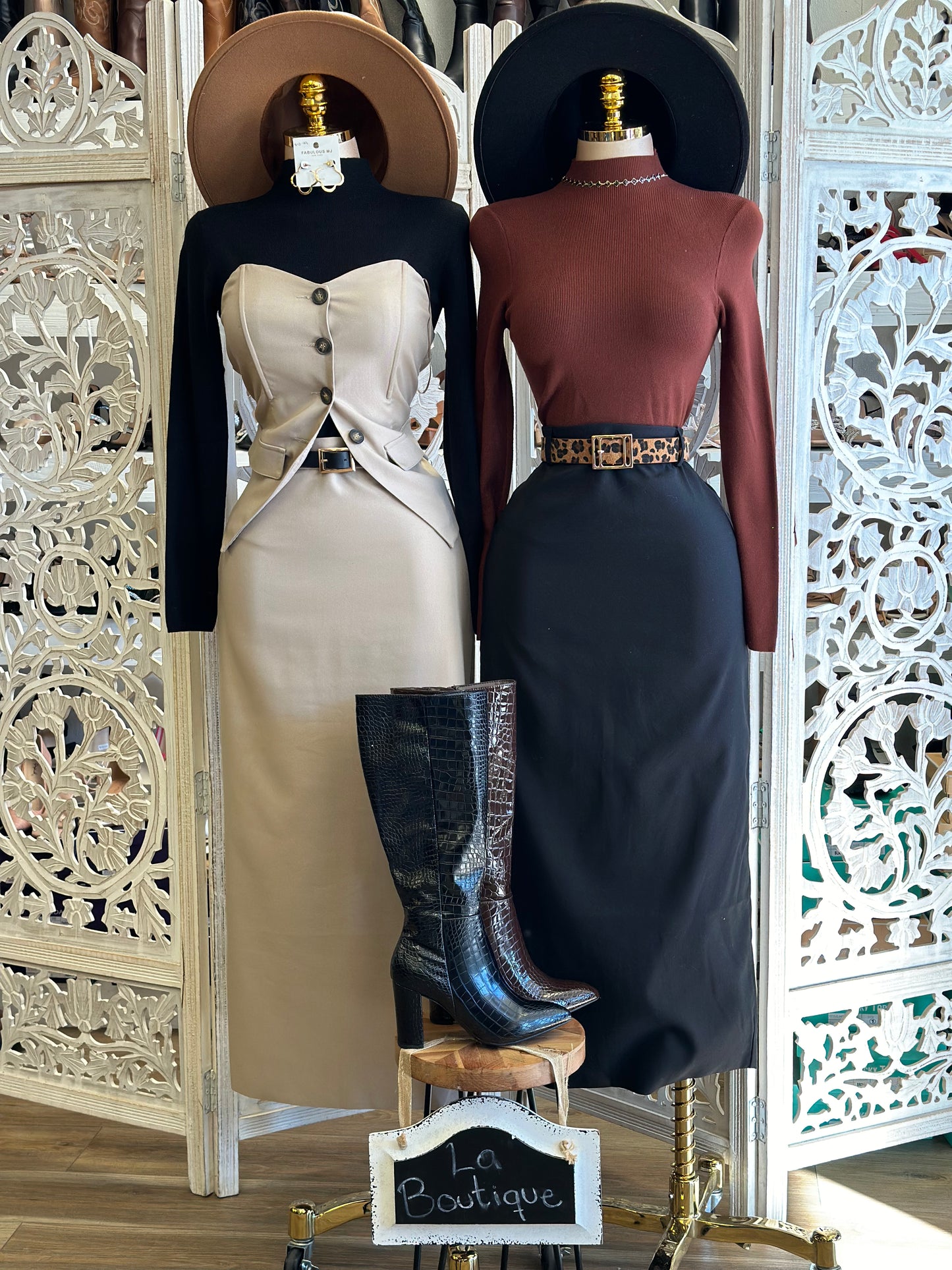 Heartline Vest and Cargo Midi Skirt Set- Not Stretchy, No Estira