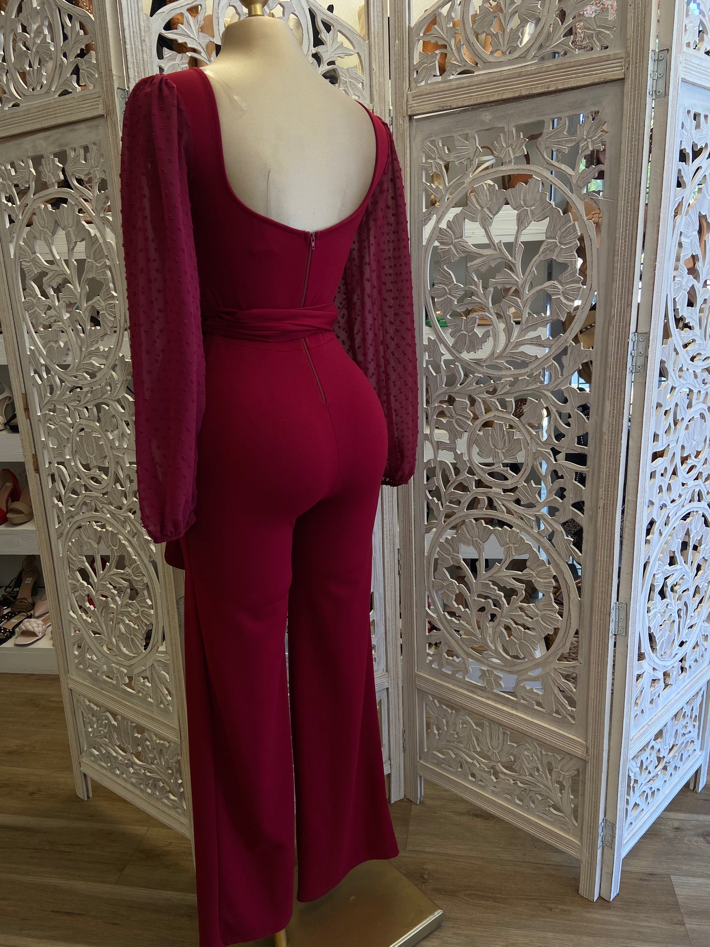 Burgundy Long Sleeve Jumpsuit