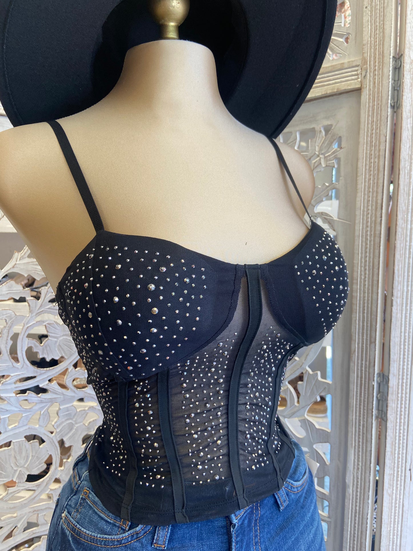 Mesh Rhinestone Corset Top
