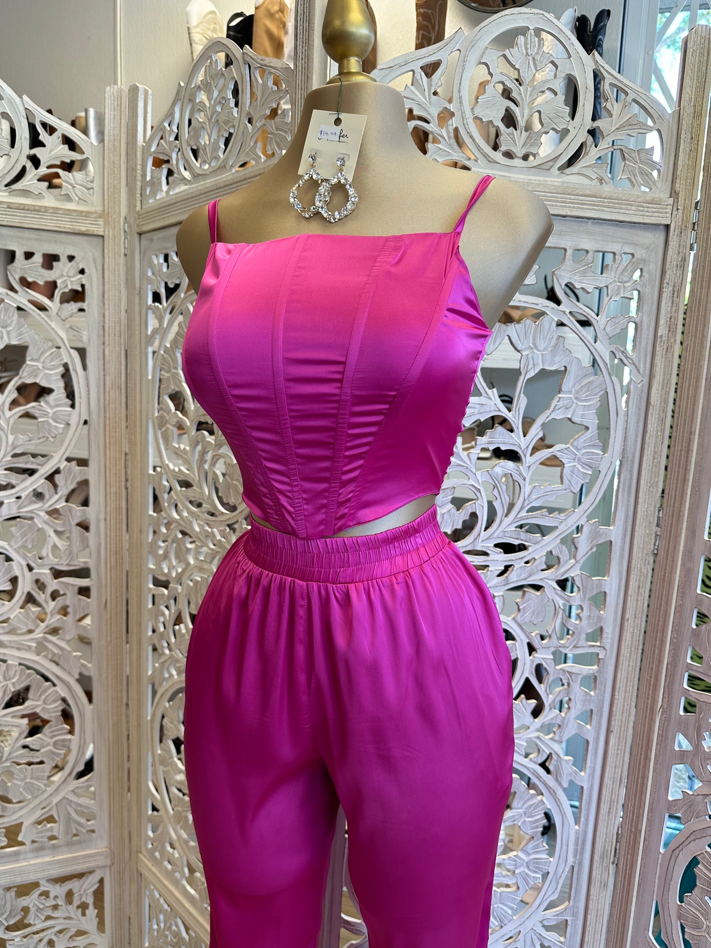 Hot Pink Satin Corset Set