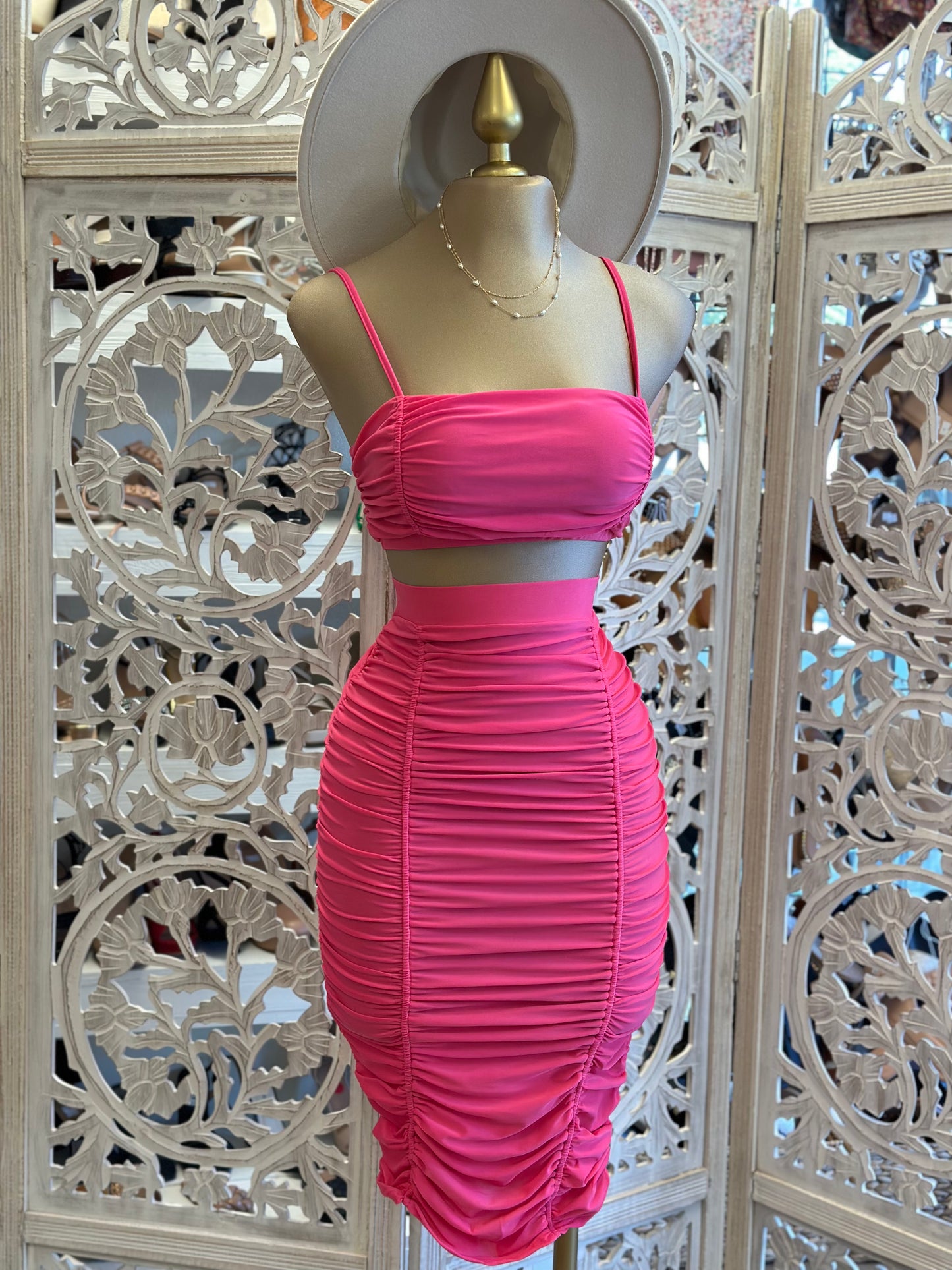Hot Pink Ruched Set