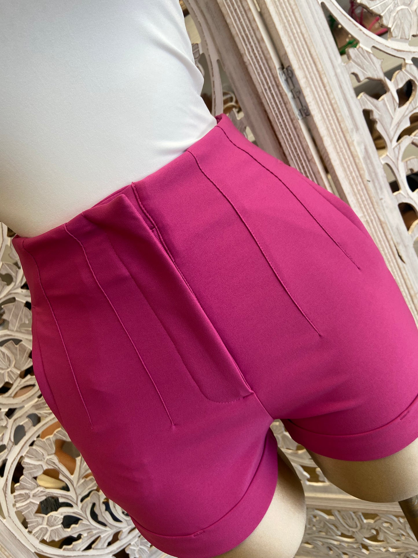 Magenta Vest Blazer Short Set
