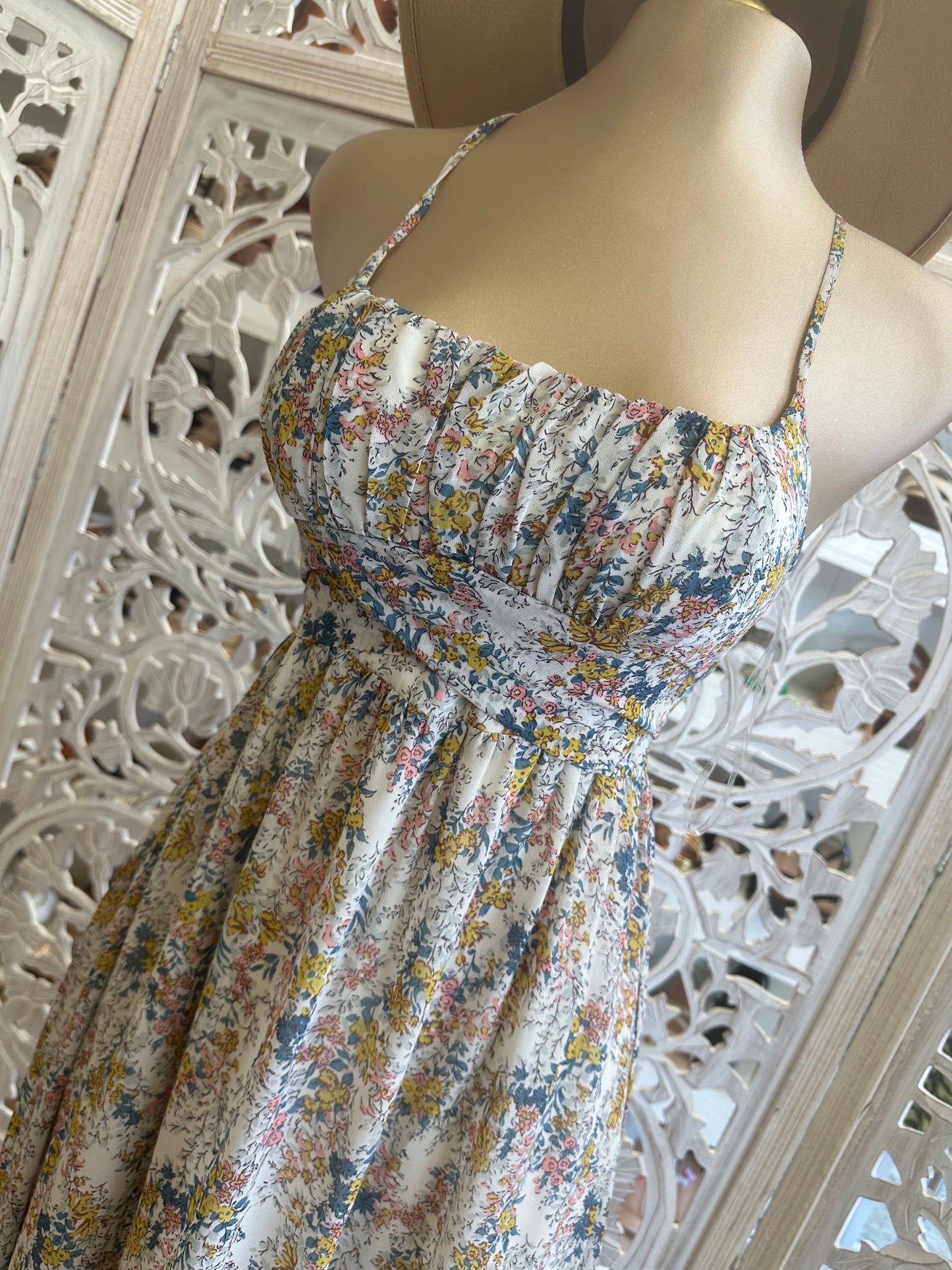 Ivory Cross Back Maxi Floral Dress