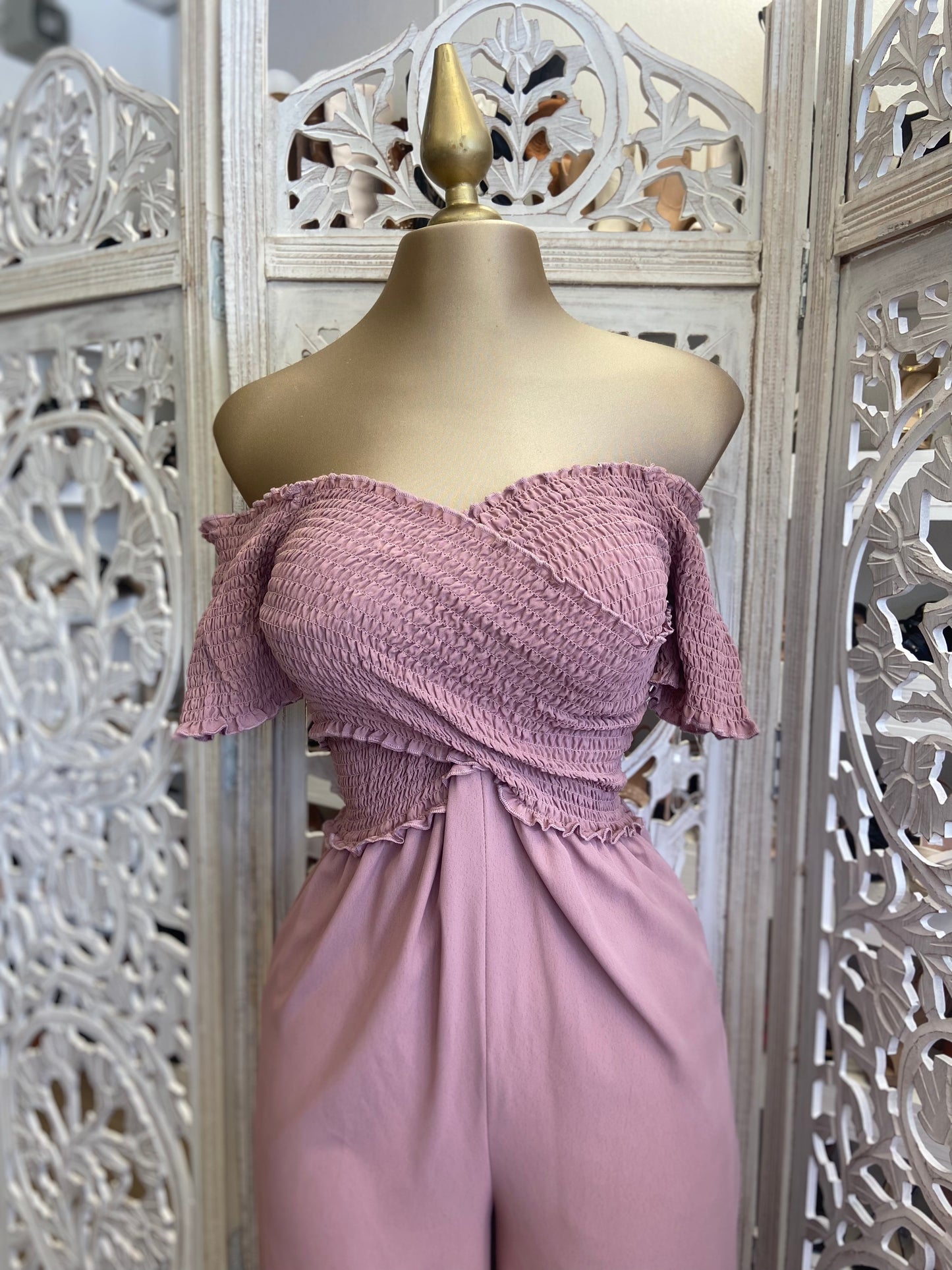 Mauve Smocked Jumpsuit