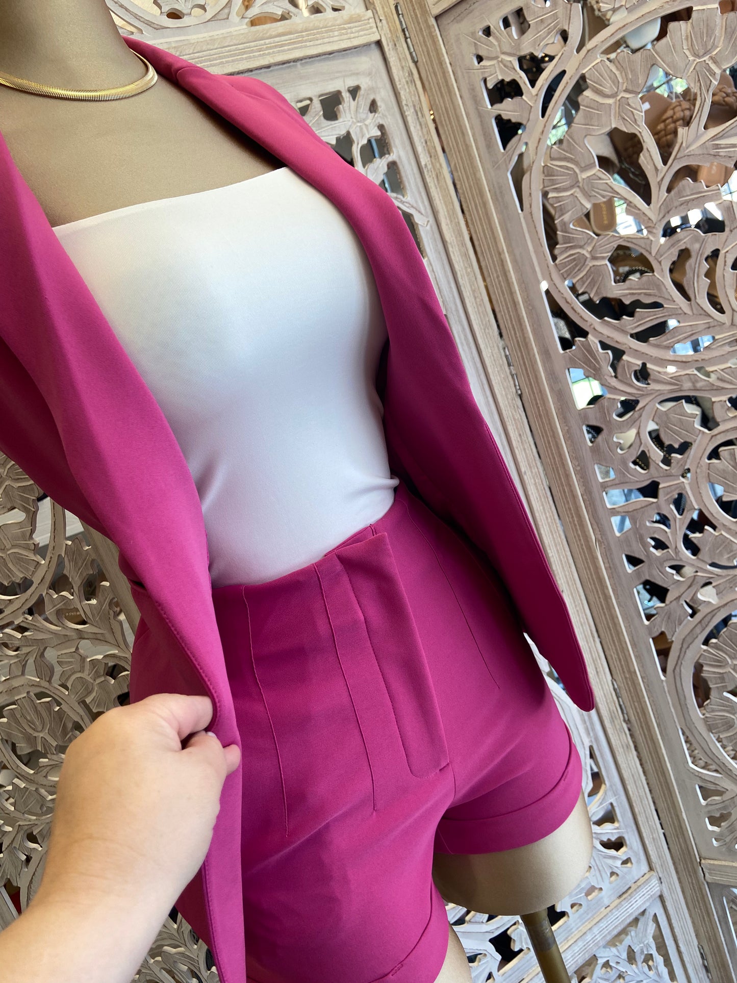 Magenta Vest Blazer Short Set
