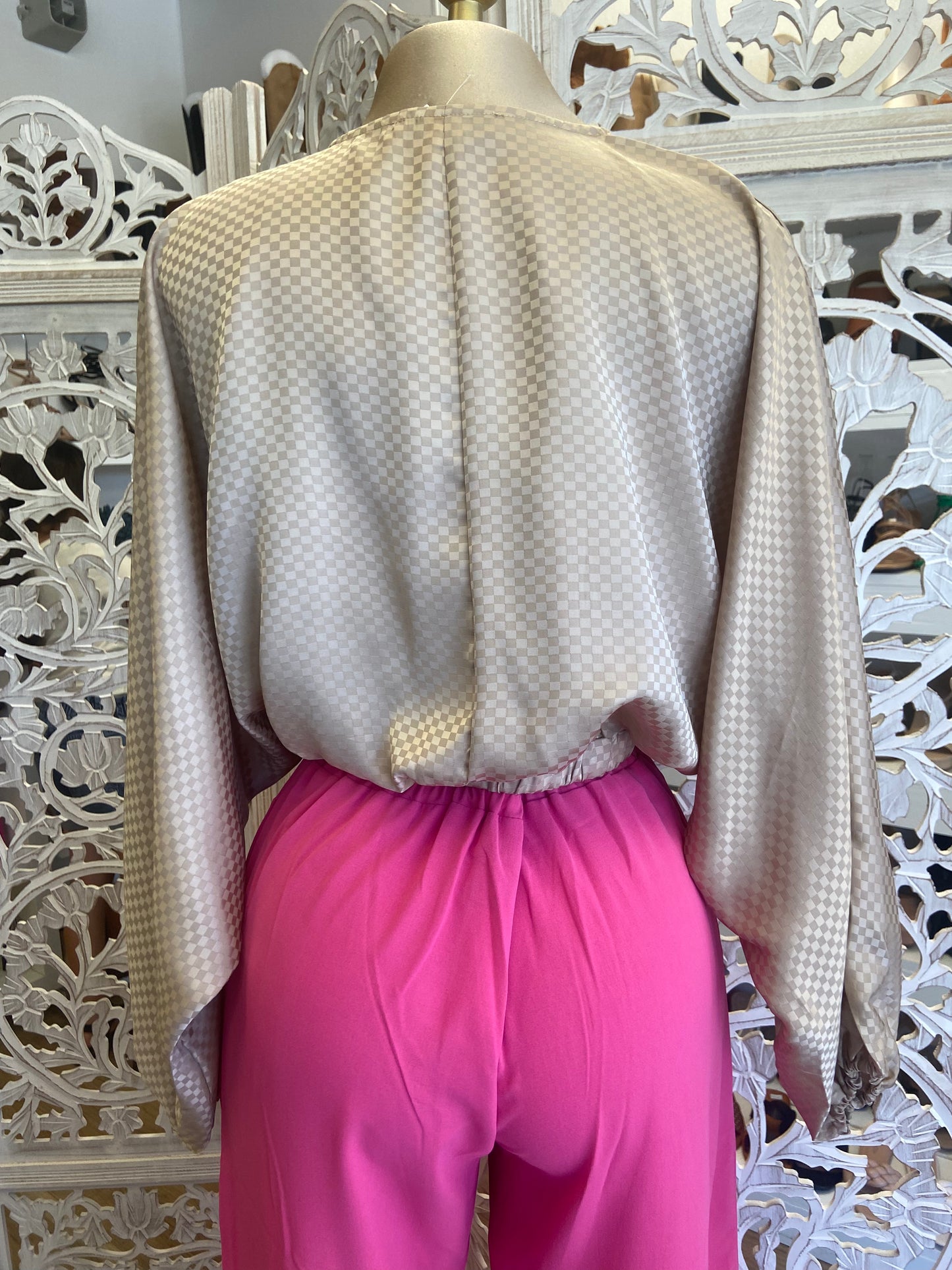 Beige Checkered Blouse