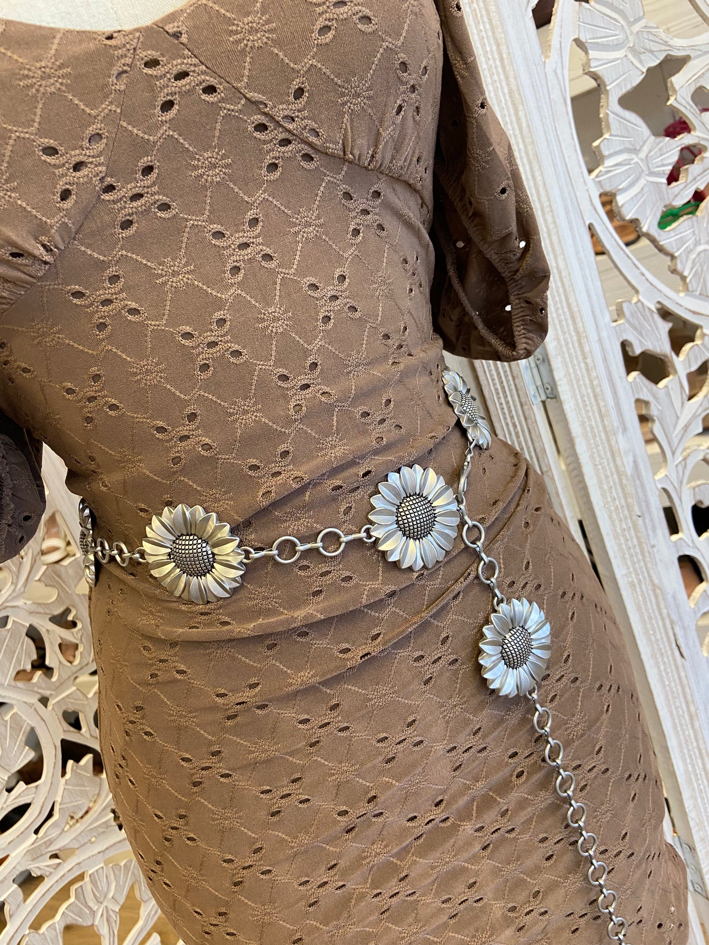 Brown Eyelet Body Con Dress