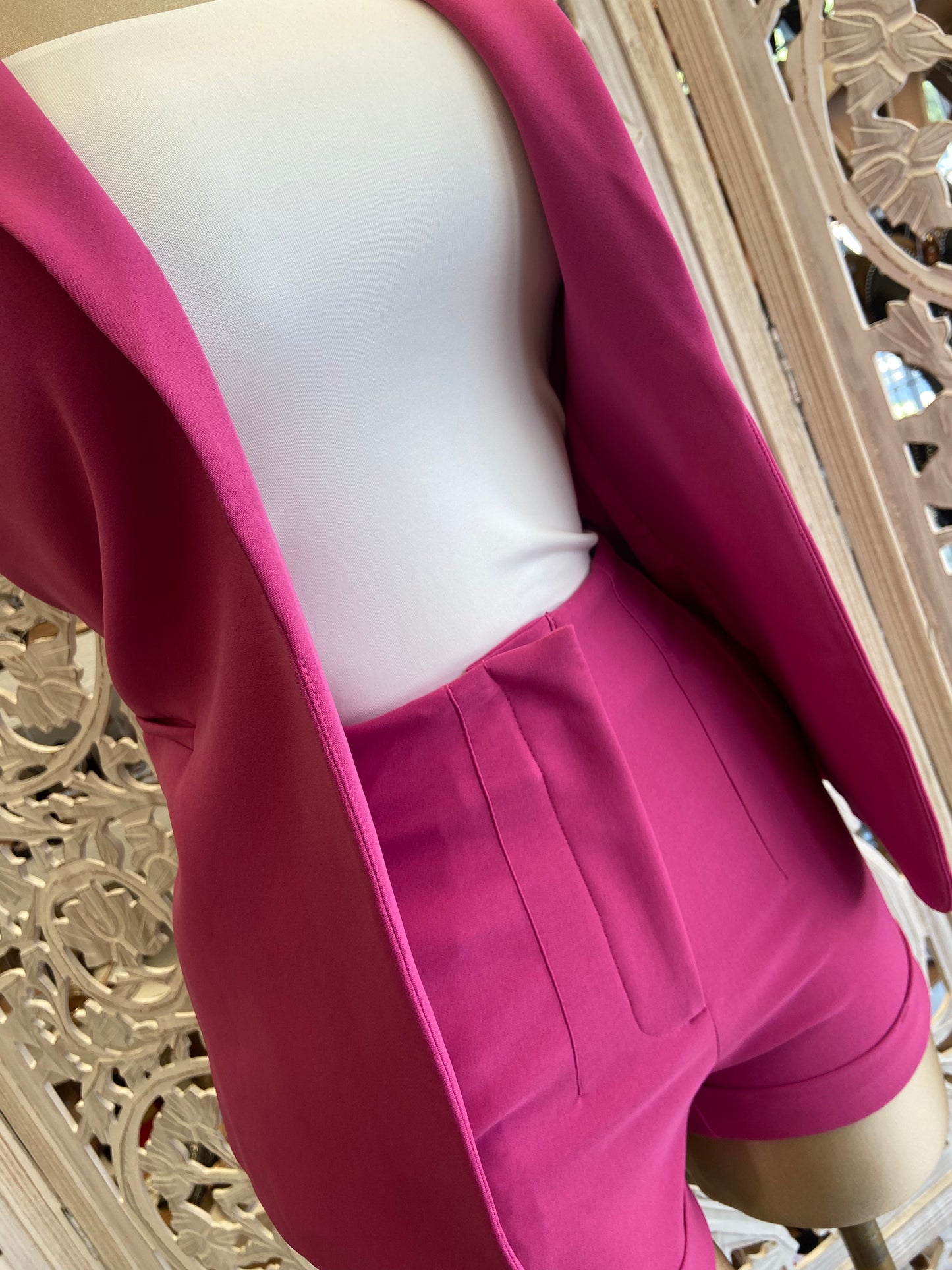 Magenta Vest Blazer Short Set