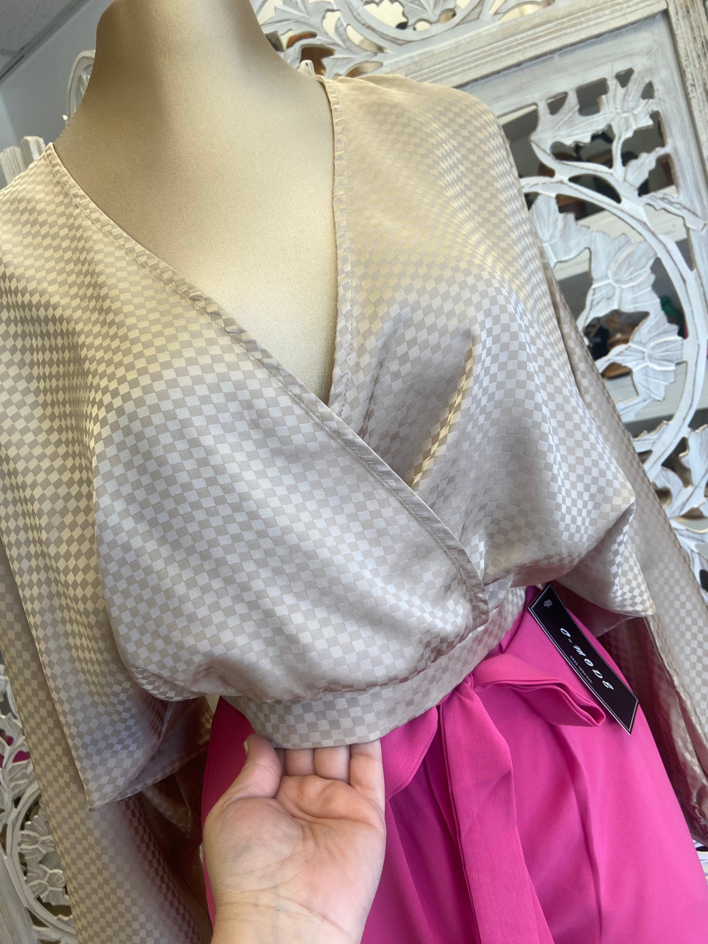 Beige Checkered Blouse