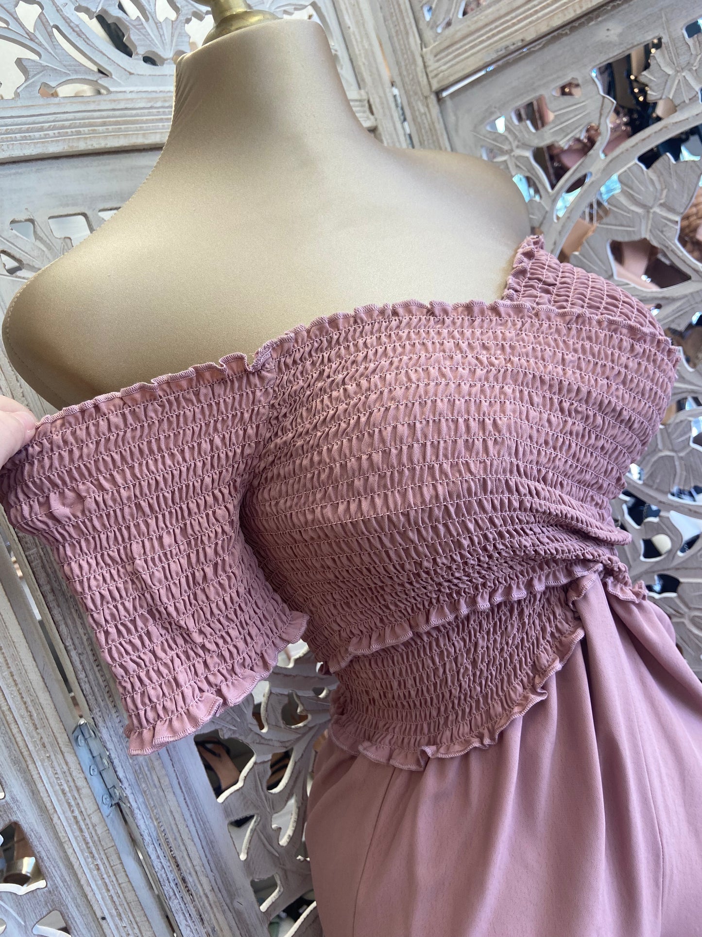 Mauve Smocked Jumpsuit