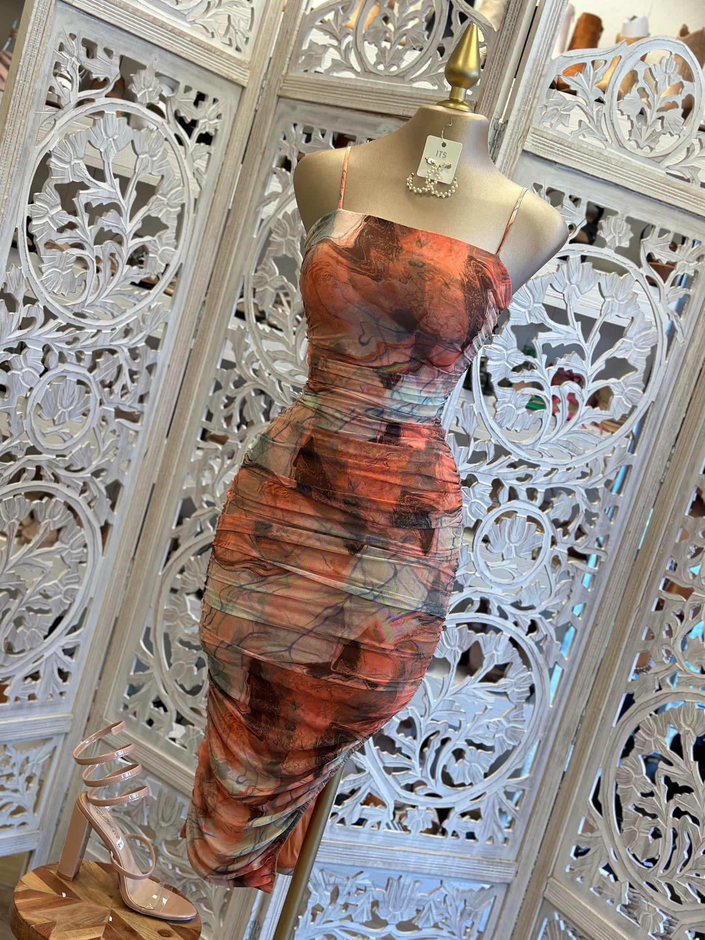 Midi Ruched Tie Dye Dress
