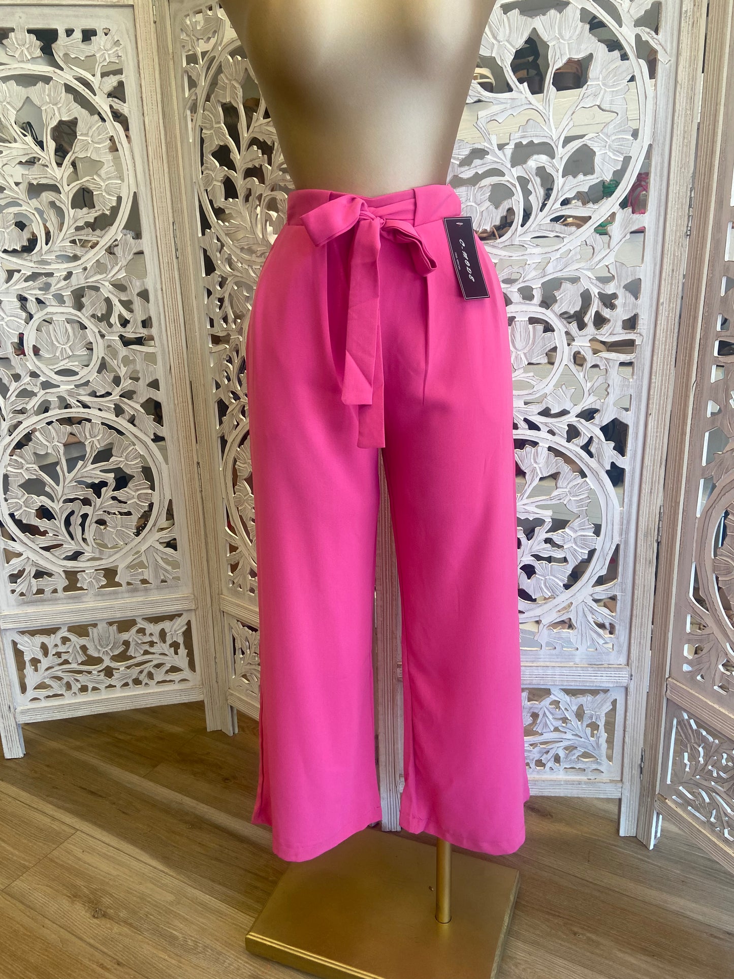 Pink Belted Straight Pants