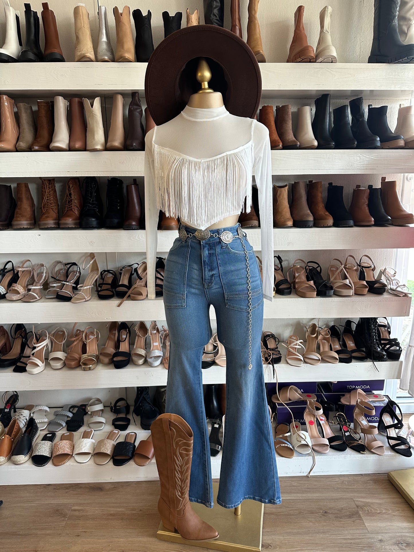 Mesh White Fringe Top