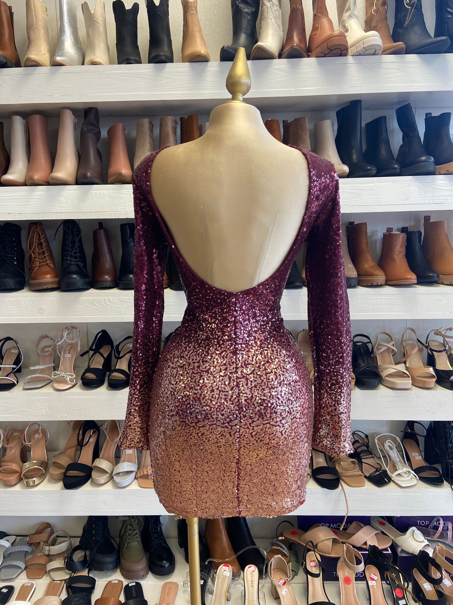 Sequin Ombré Backless Dress