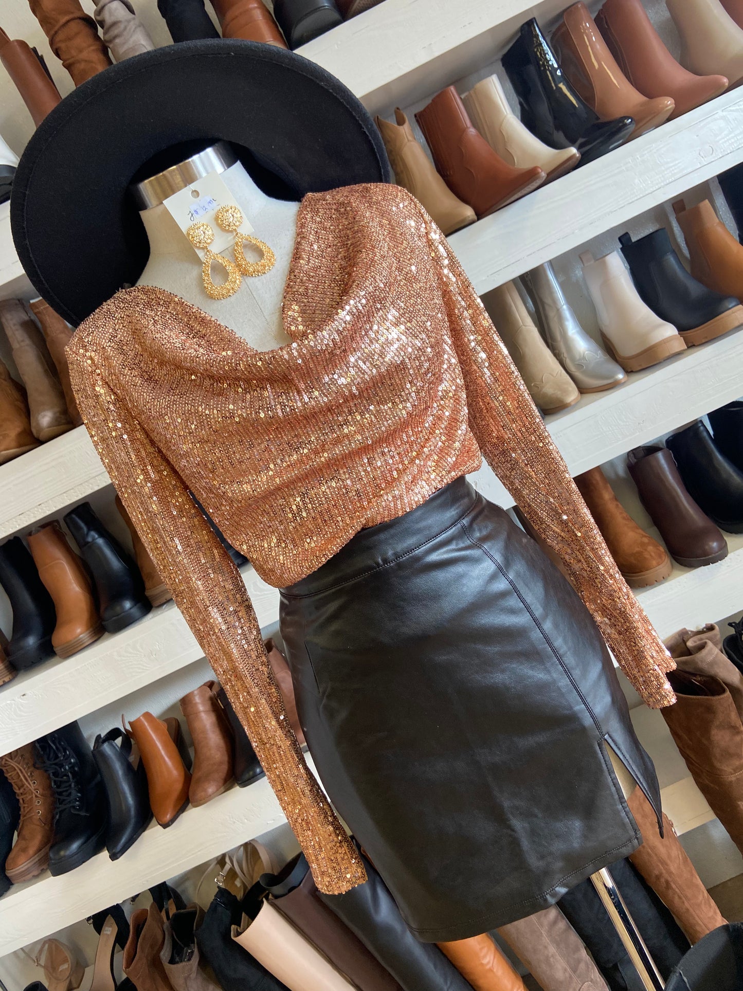 Sequin Cowl Neck Bodysuit