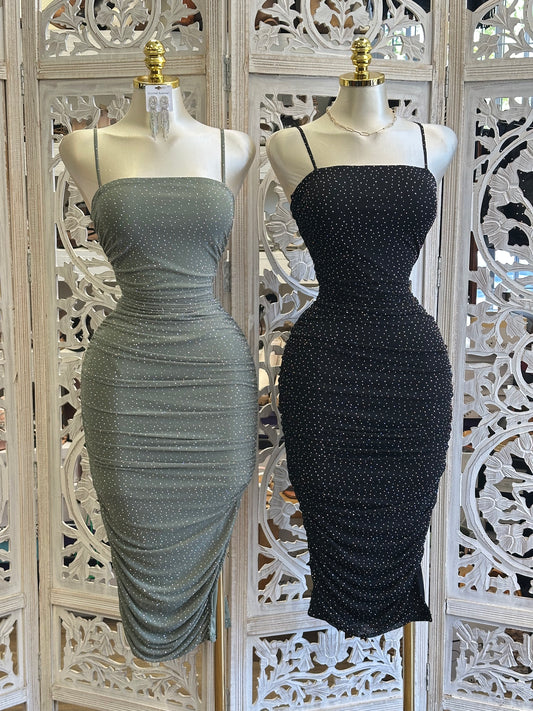 Stardust Mesh Ruched Midi Dress- Stretchy,Estira