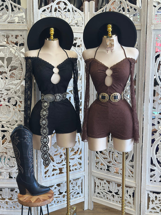 Lace Keyhole Mini Romper -Stretchy, Estira