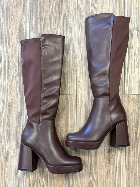 Chocolate Brown Mid Length Square Toe Boots Wide Fit