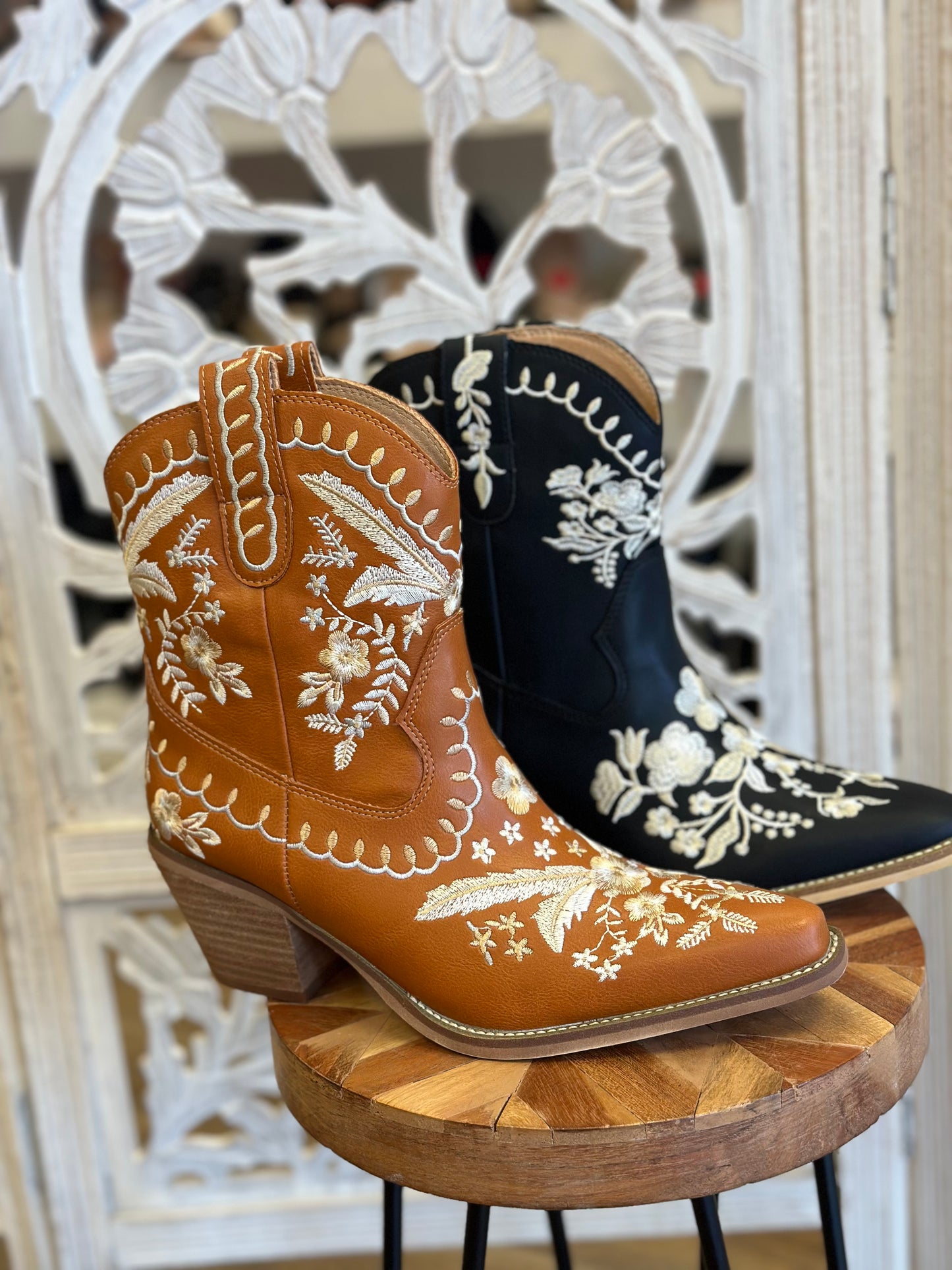 Embroidered Mini Western Boots