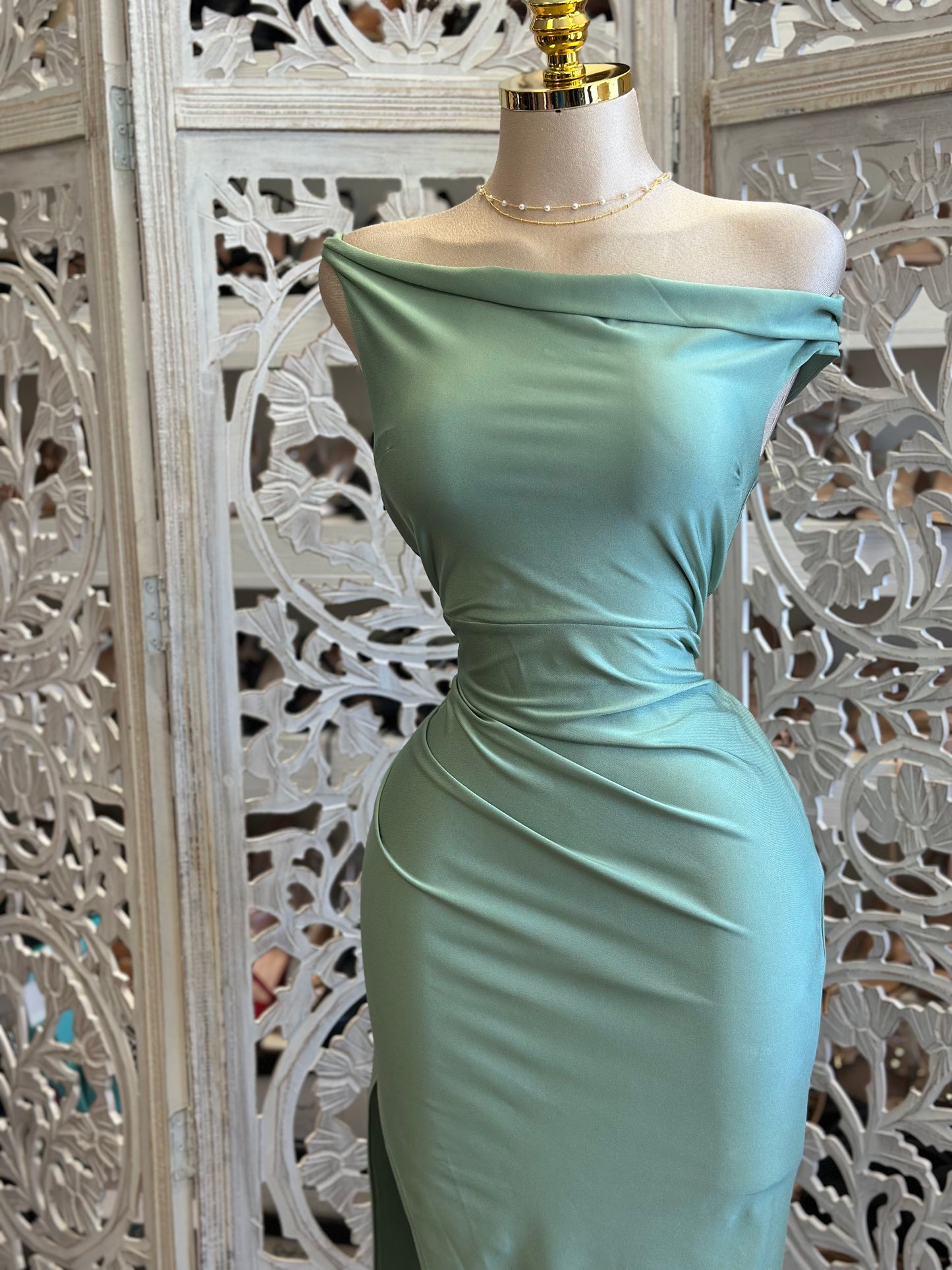 Ocean Green Asymmetrical Midi Dress - Estira, Stretchy