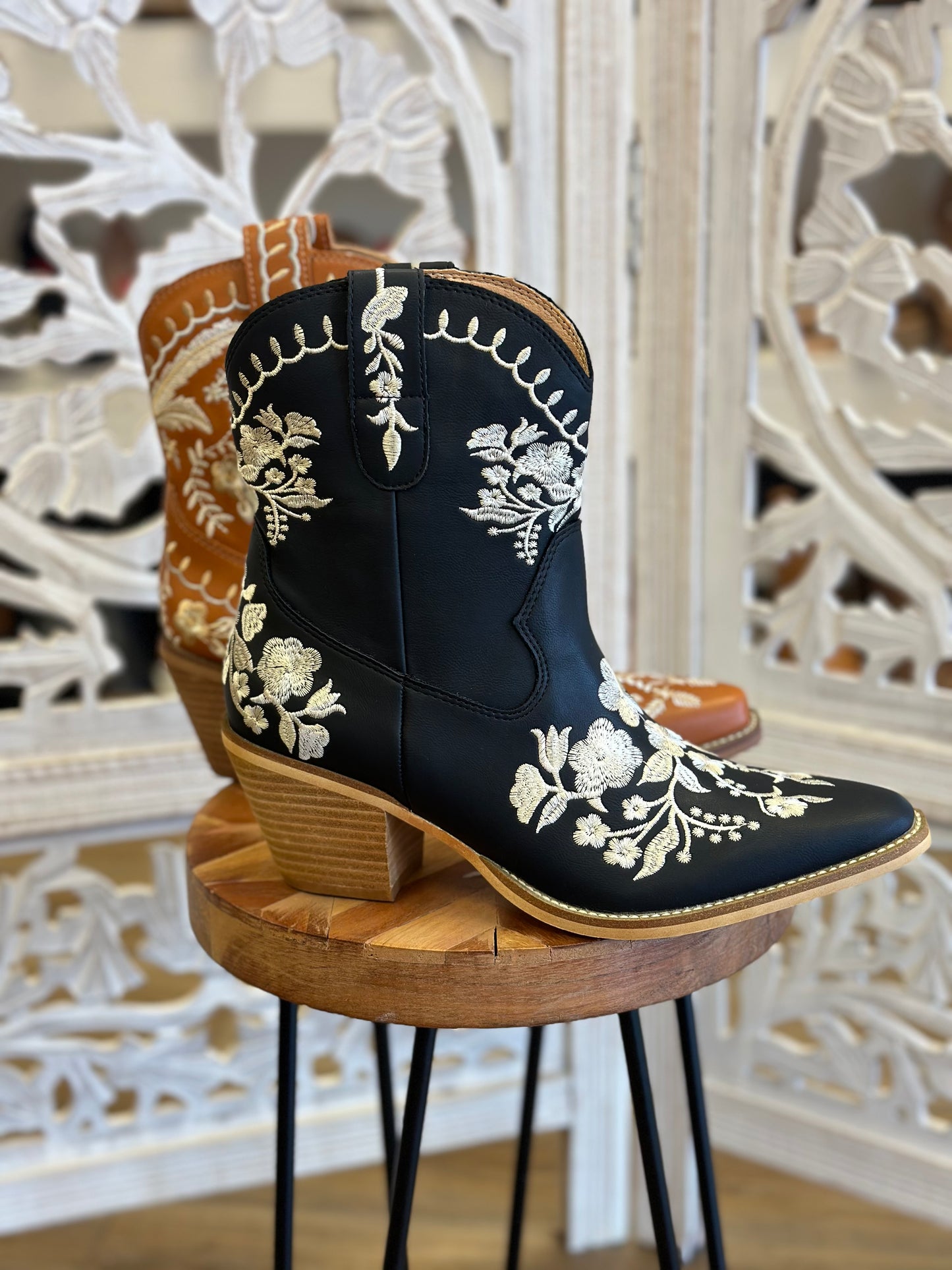 Embroidered Mini Western Boots