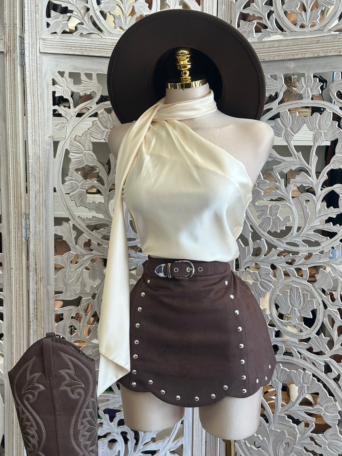 Ivory Hour Satin Scarf Top