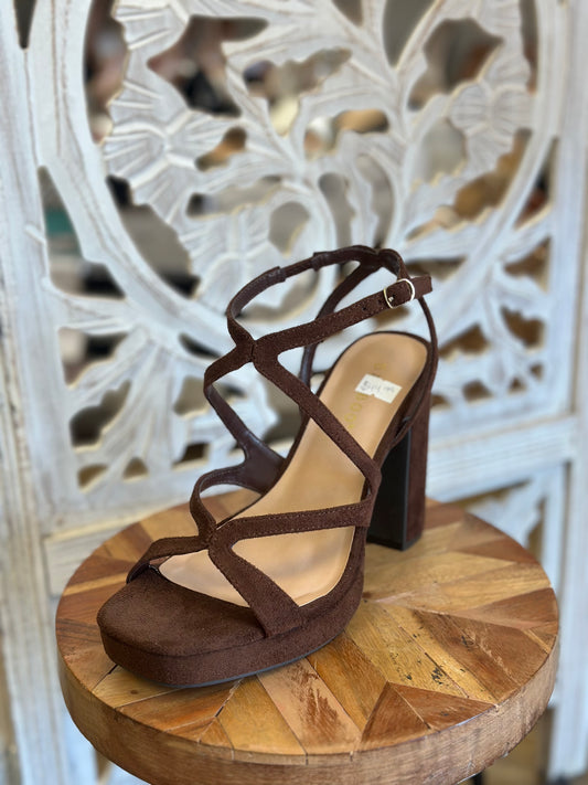 Deep Cacao Strappy Platform Heels