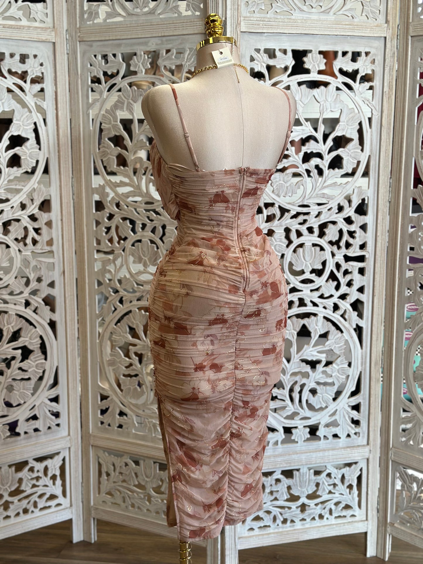 Mesh Blush Floral Dress-Stretchy,Estira