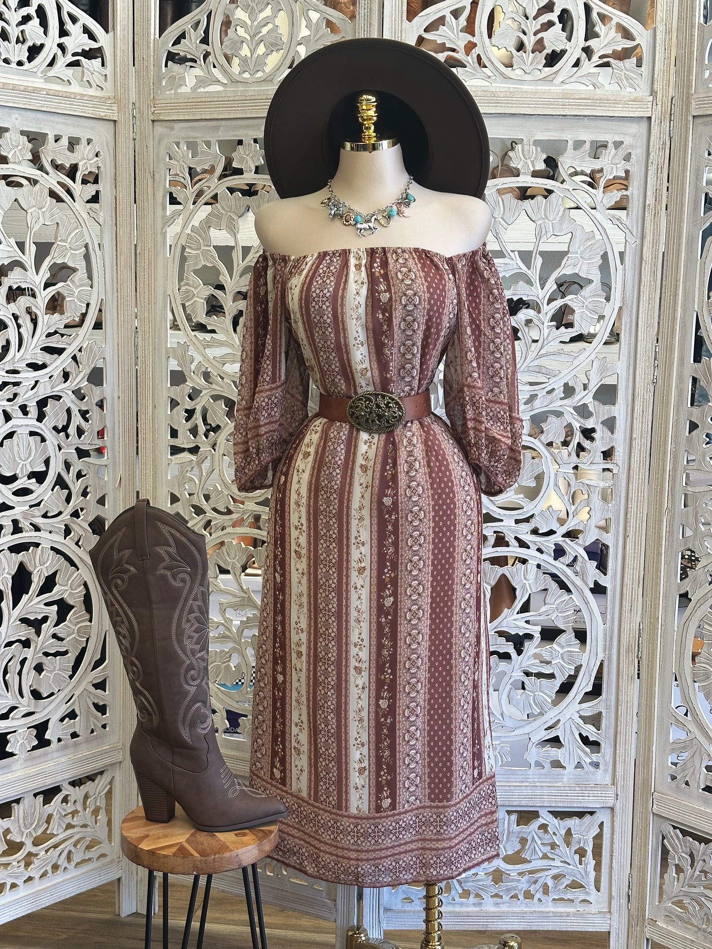 Off Shoulder Bohemian Dress- Stretchy, Estira