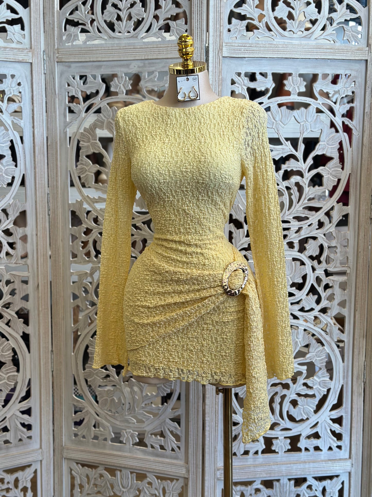 Brass Lace Mini Dress-Stretchy,Estira