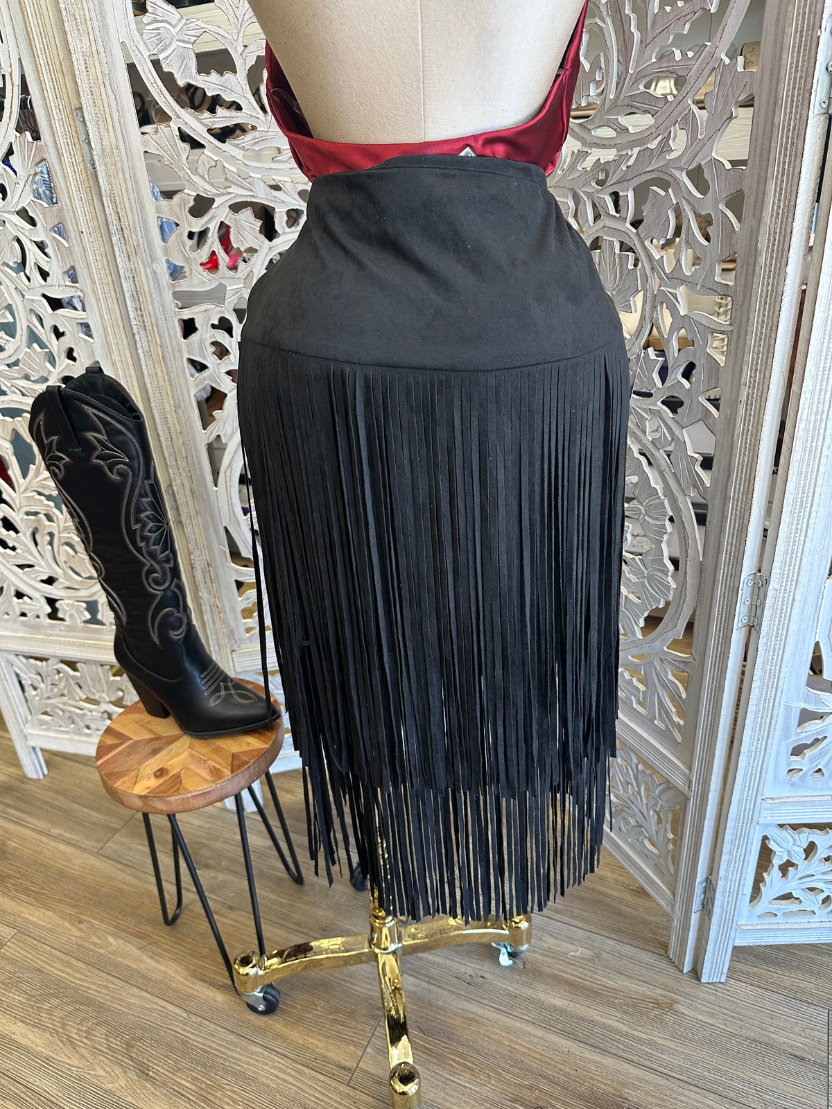 Black Desert Darling Fringe Skirt - Estira, Stretchy