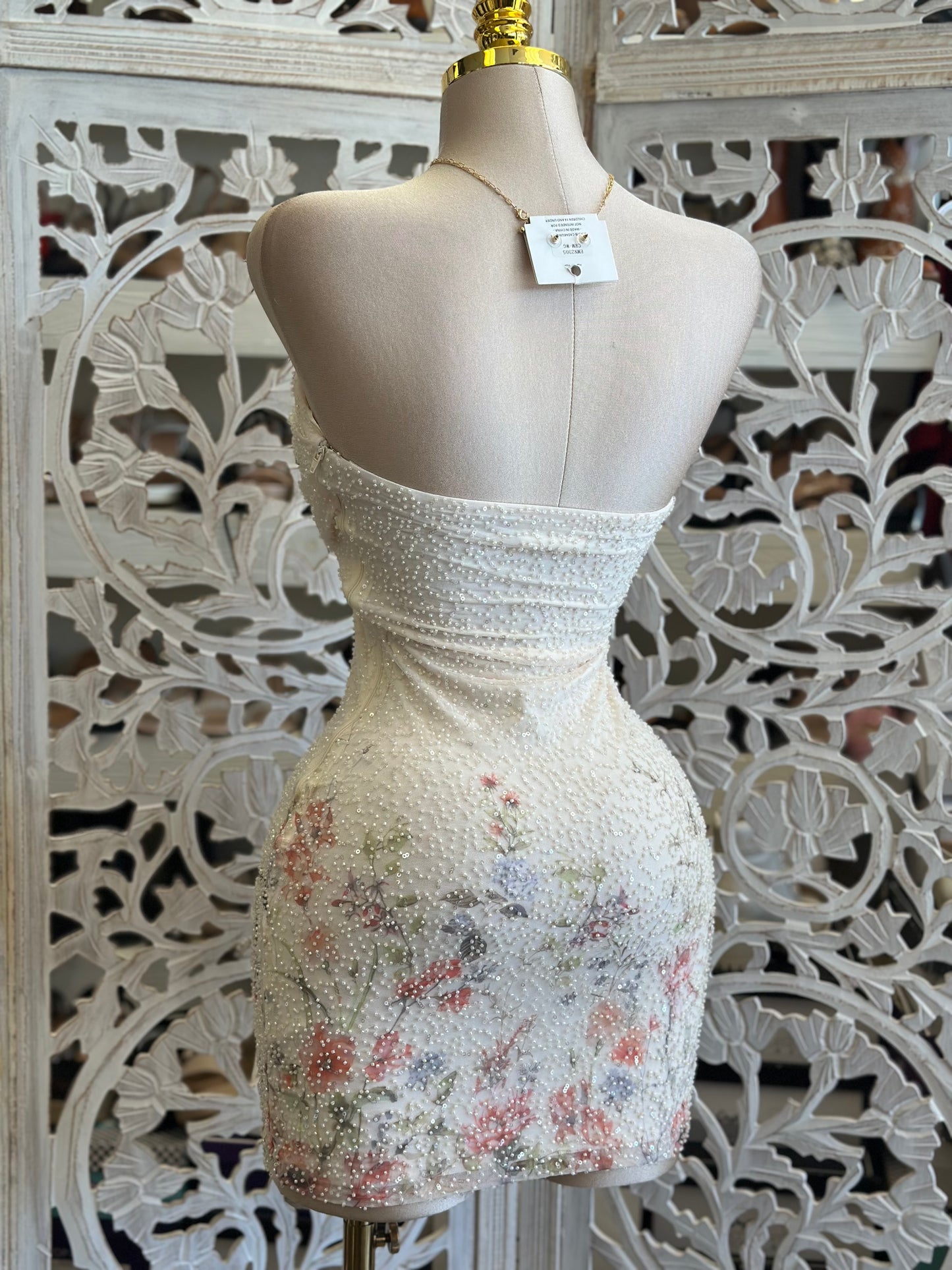 Embellished Floral Mini Dress- Stretchy, Estira