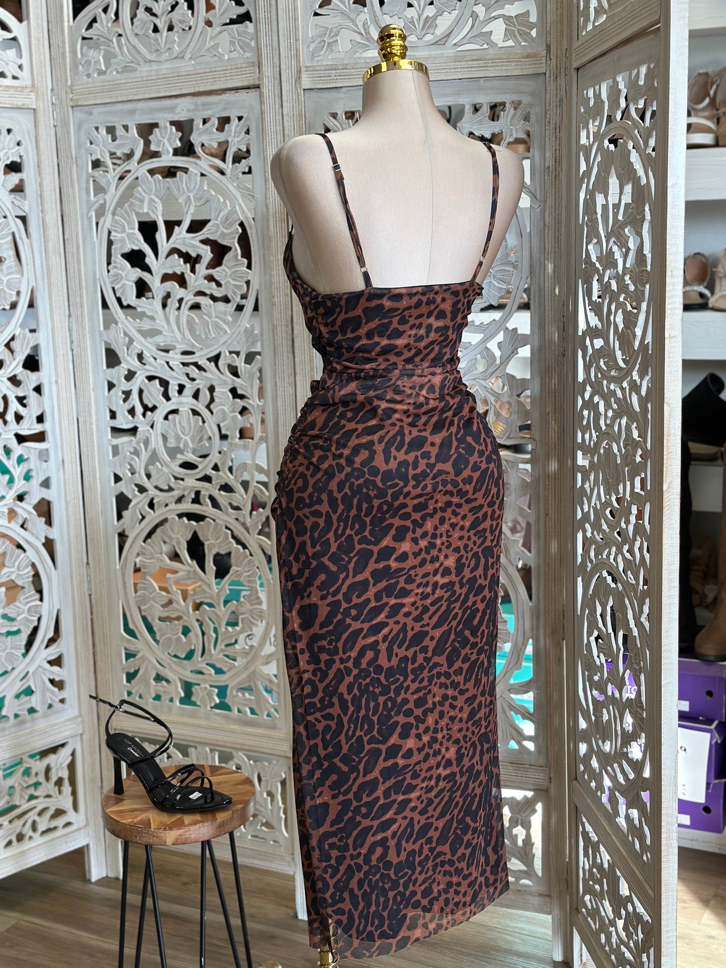 Leopard Print Cami Midi Dress- Stretchy,Estira