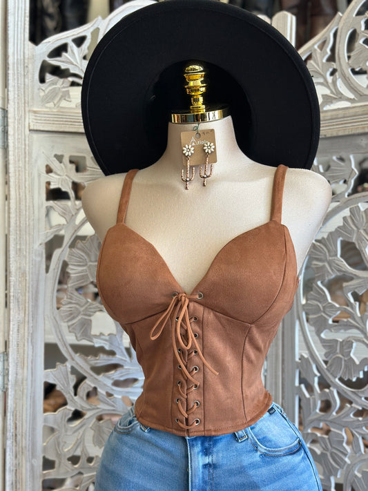 Soft Brown Suede Top - Estira, Stretchy