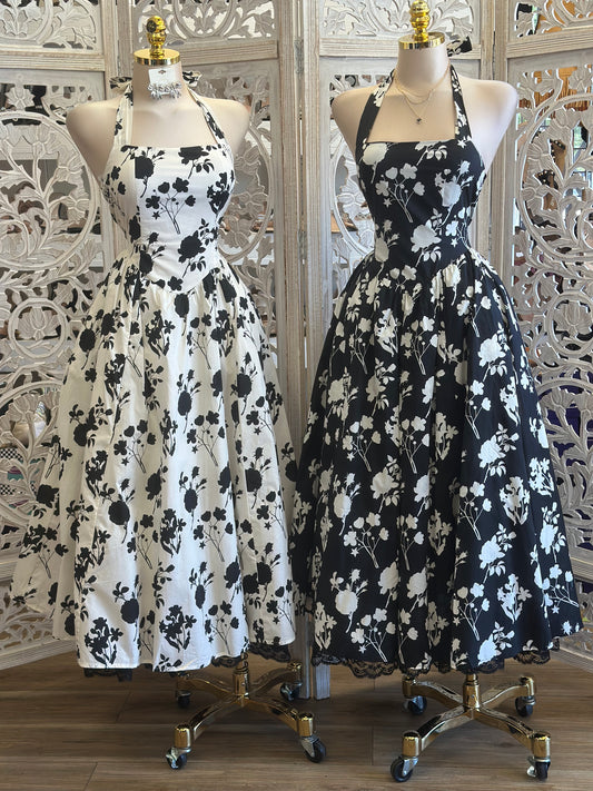 Puffy Vintage Floral Midi Dress- No Estira, Not Stretchy