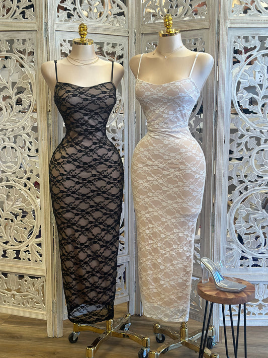 Lace Midi Bodycon Dress- Stretchy, Estira