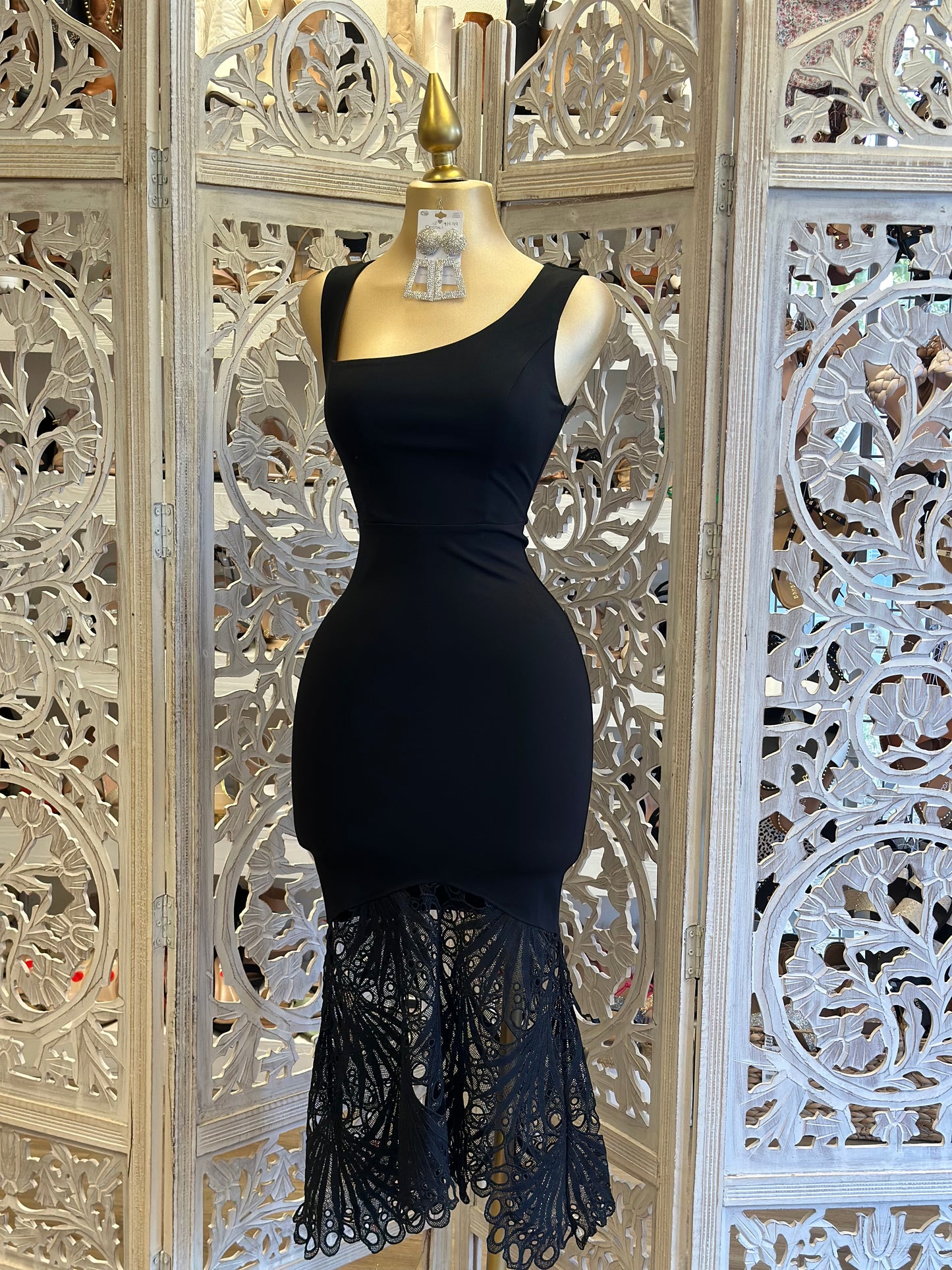 Black Assymetrical Lace Dress