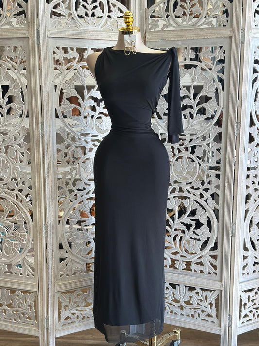 Black Sleek Asymmetrical Dress- Stretchy, Estira