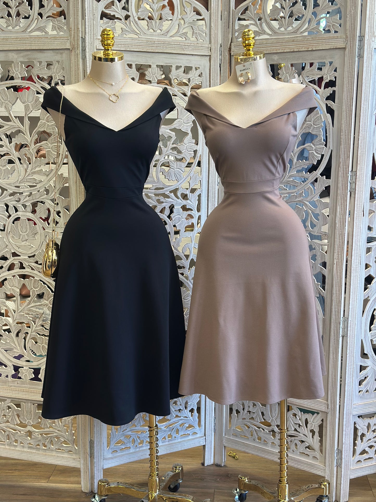Fit and Flare Midi Dress -Estira, Stretchy