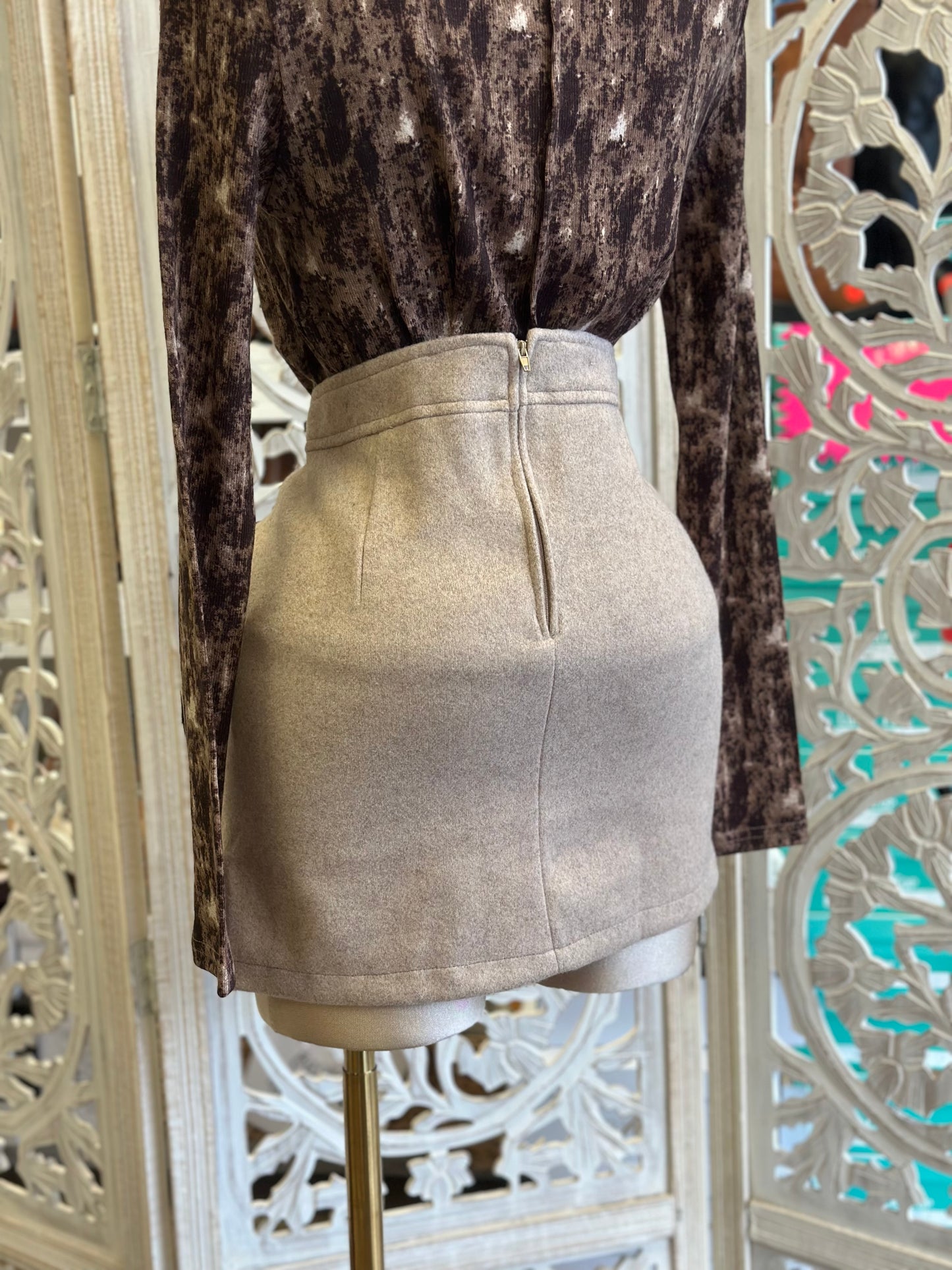 Light Brown Suede Mini Skirt- Stretchy , Estira