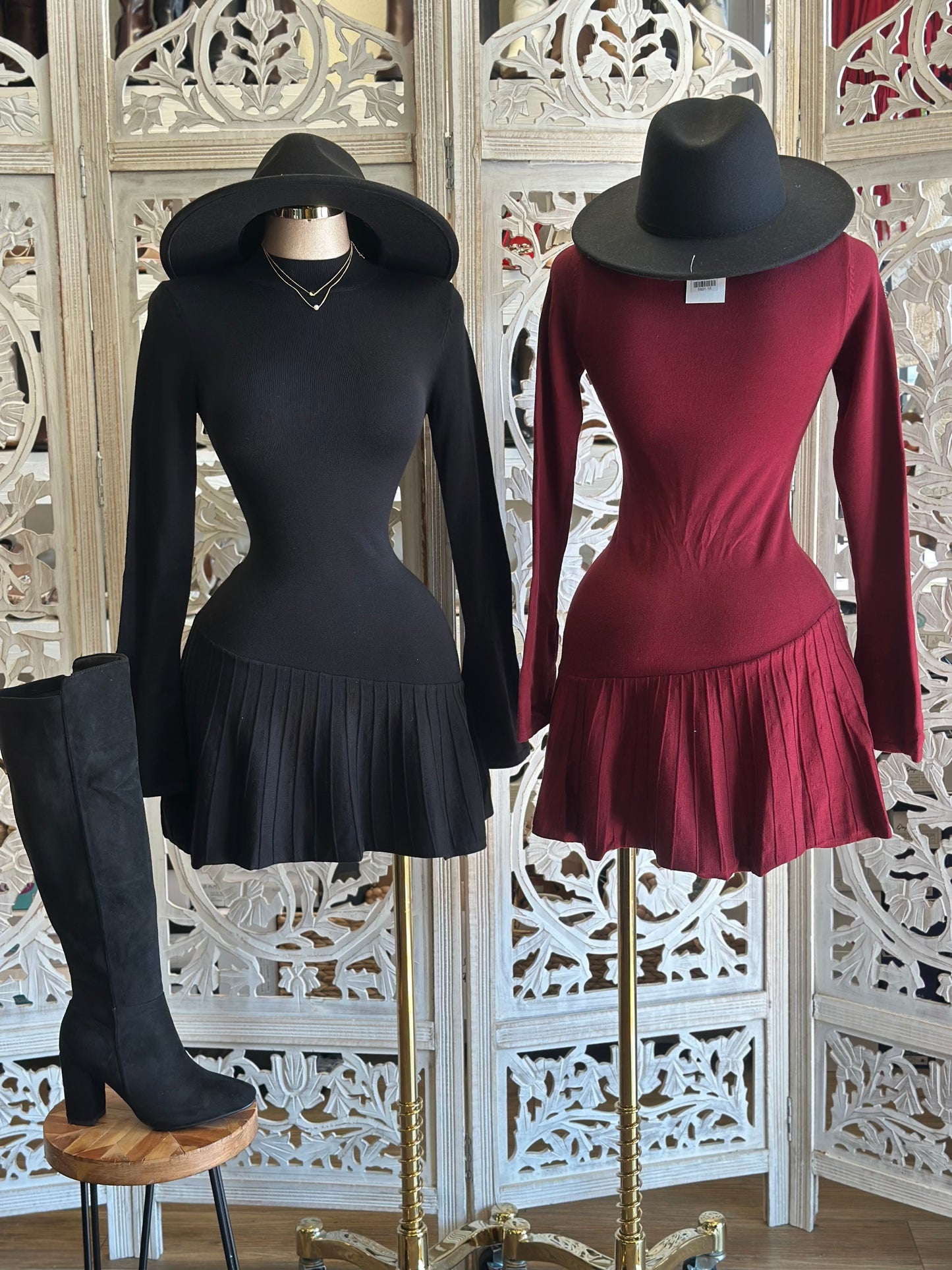 Pleated Sweater Mini  Dress- Stretchy,Estira