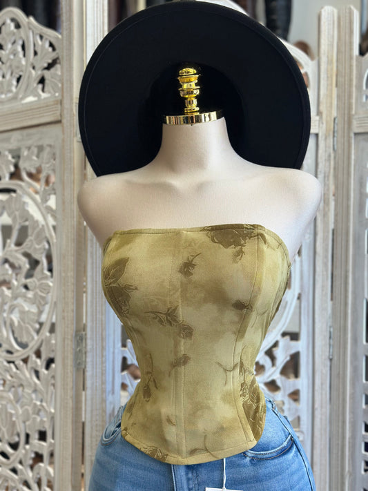 Leaf Green Strapless Corset Top - Estira, Stretchy