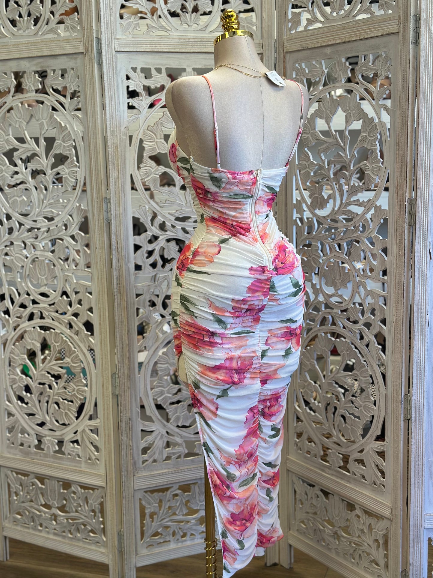 Bella Floral Slit Cami Dress-Estira, Stretchy