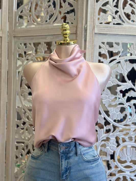 Rose Gold Halter Backless Blouse