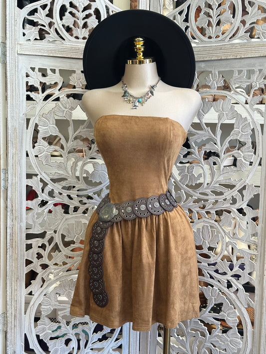 Suede Brown Mini Dress - Estira, Stretchy