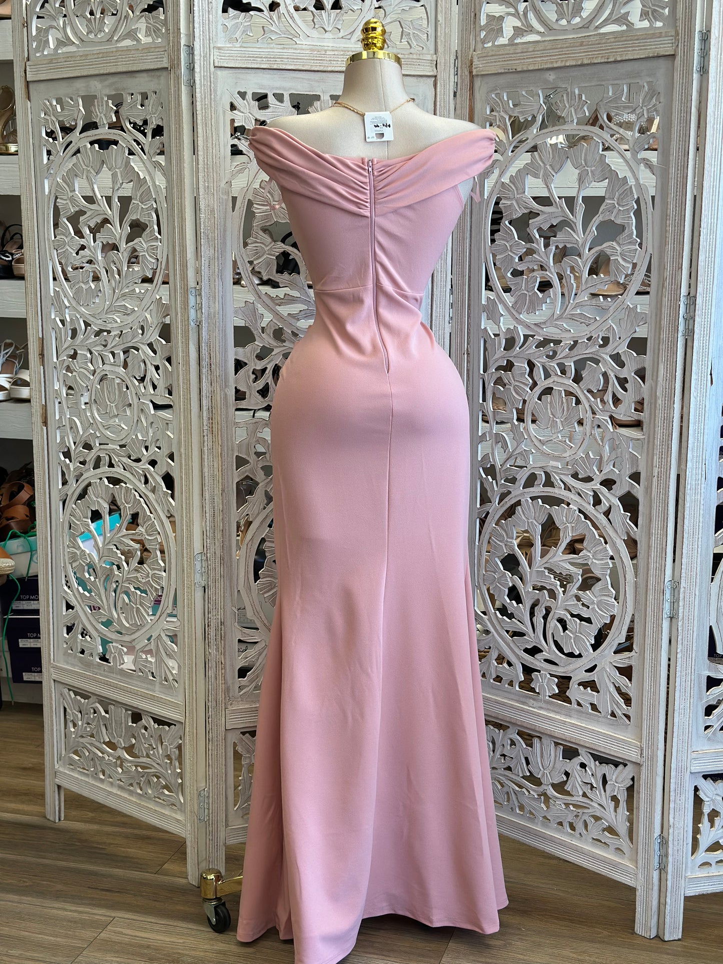 Bubble Pink Off Shouler Maxi Dress - Estira, Stretchy