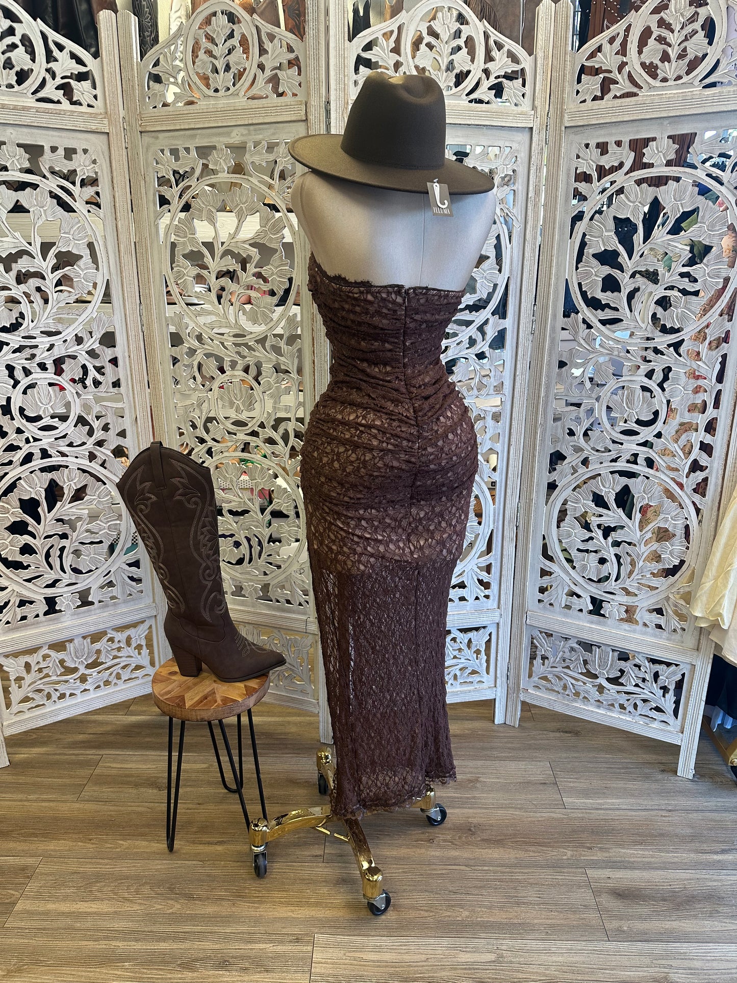 Lace Brown Serene Dress- Stretchy, Estira