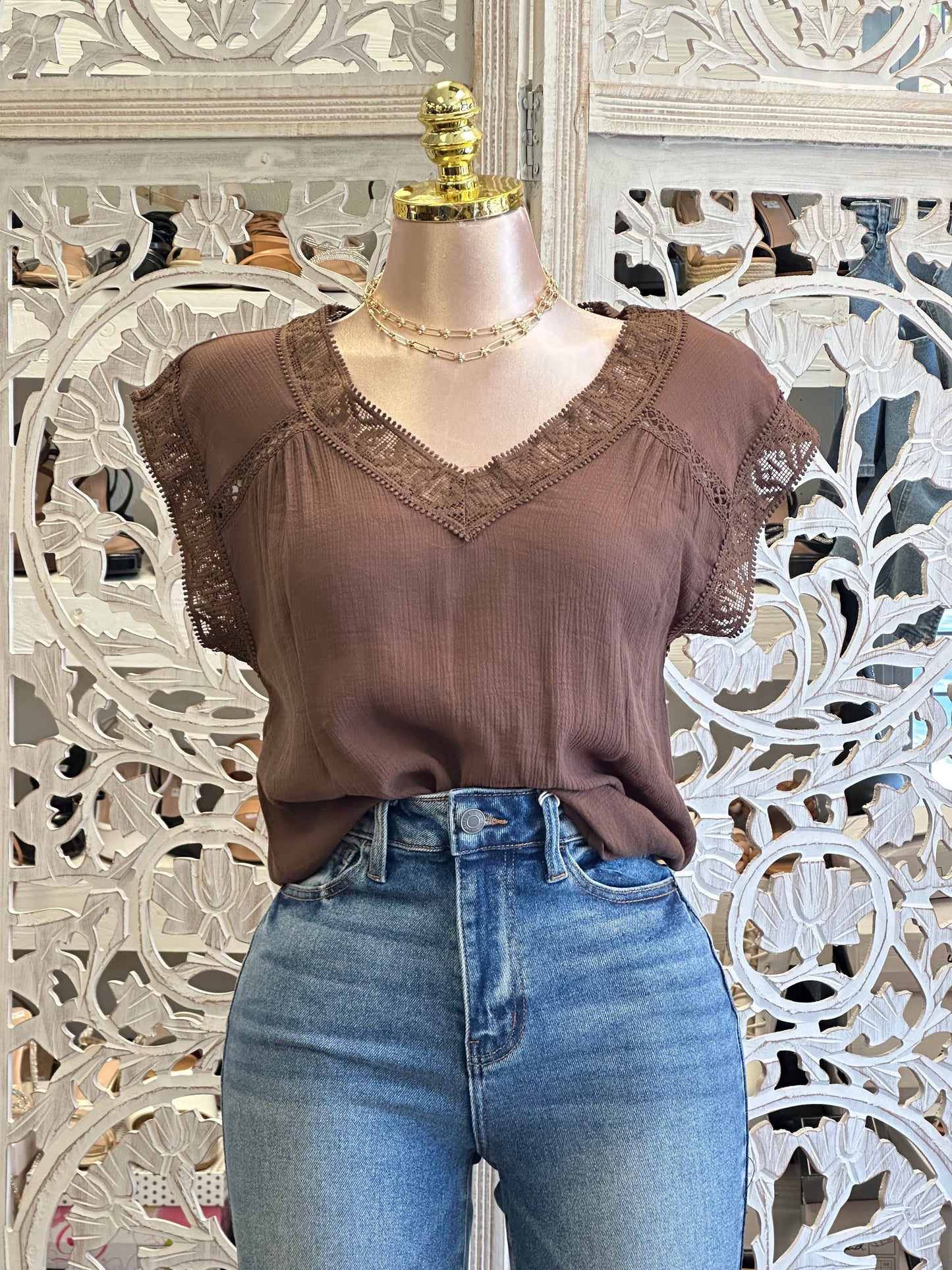 Brown Linen Blend Blouse