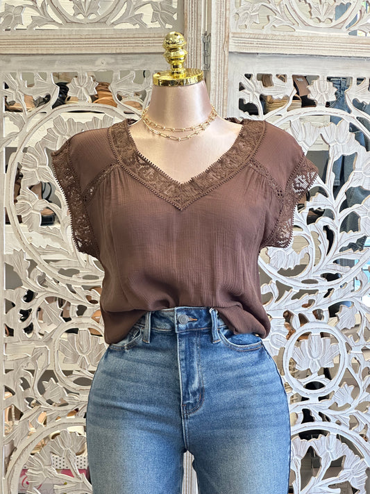 Brown Linen Blend Blouse