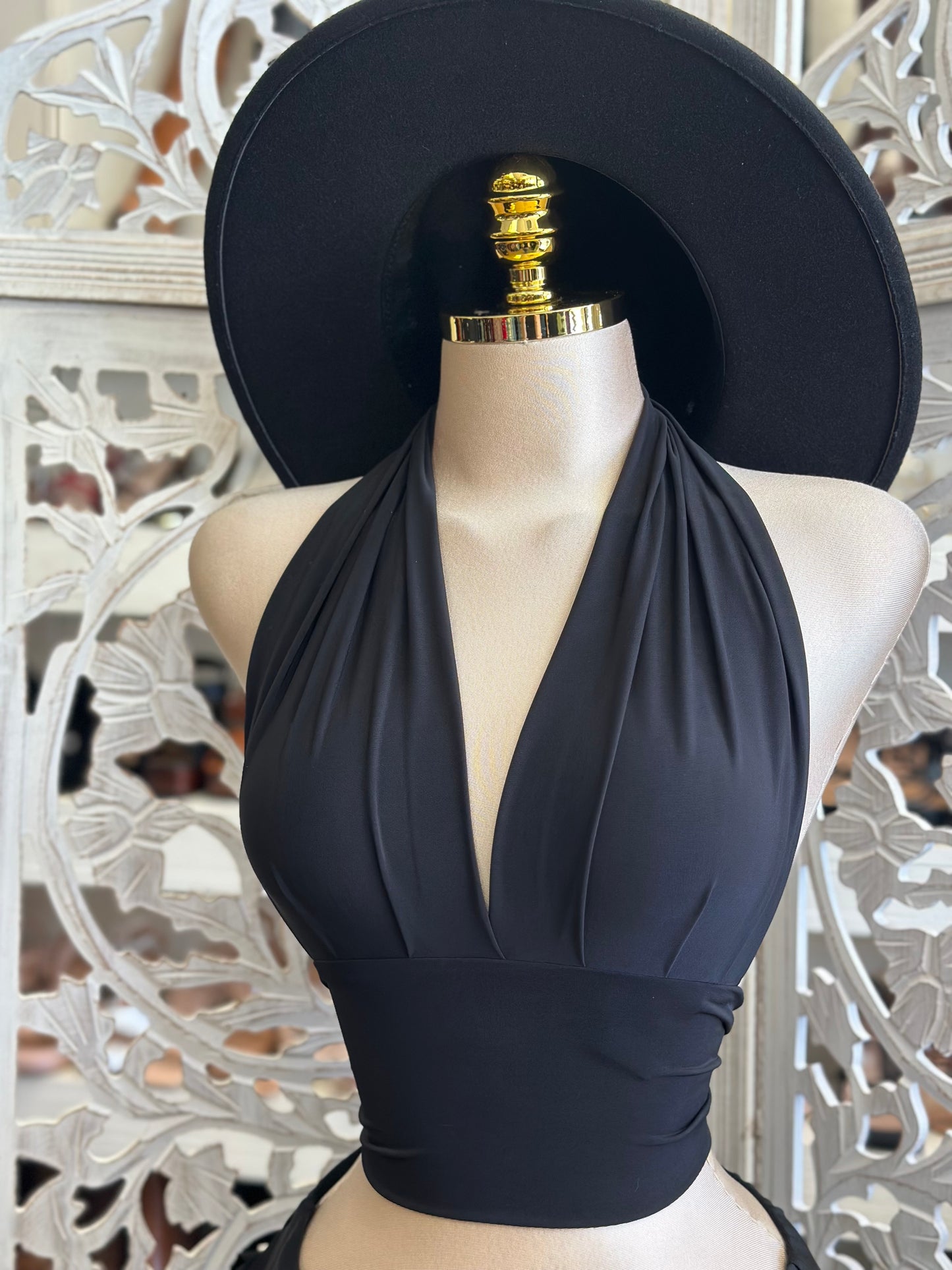 Black Open Back Mini Blouse - Estira, Stretchy